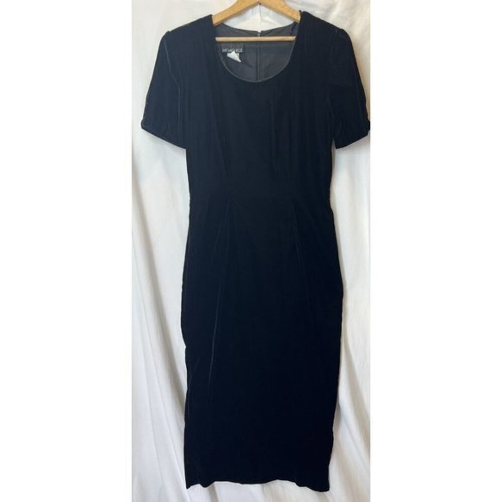 VTG‎ 90s Y2K My Michelle 7/8 Black Velvet Shortsleeve Back Tie Long Dress